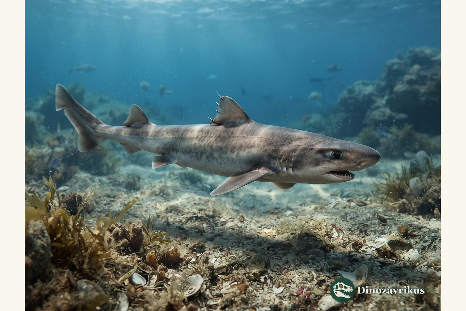 Synechodus swimming above an Early Cretaceous sea floor
