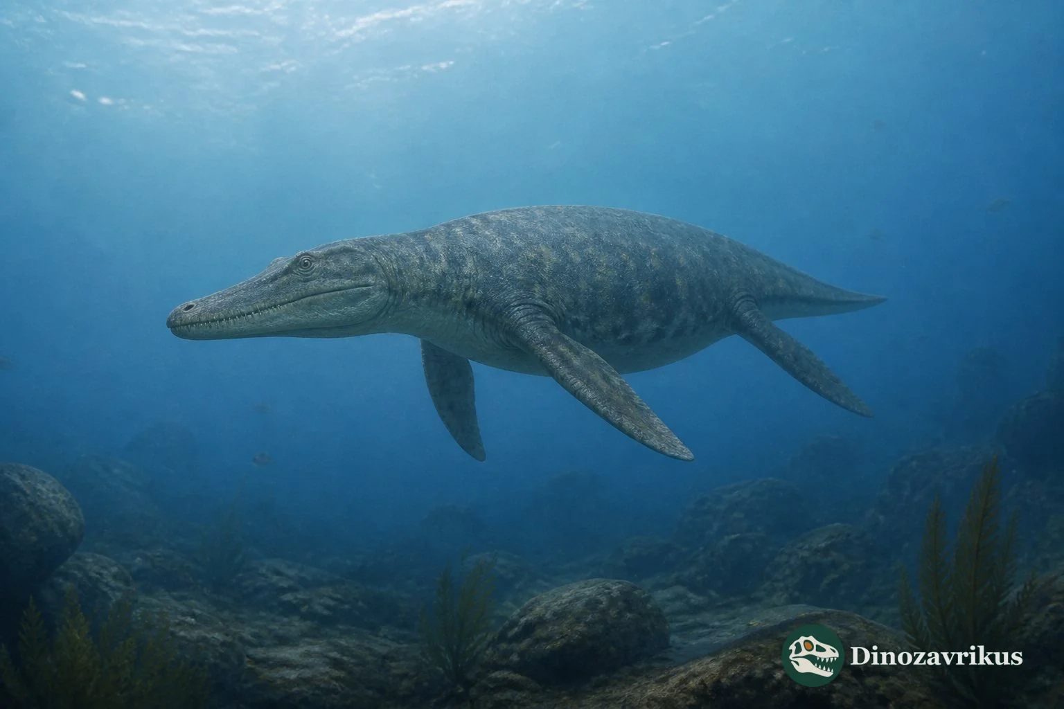 A tentative reconstruction of an indeterminate Chinese pliosaur, shown as a generic plesiosaur