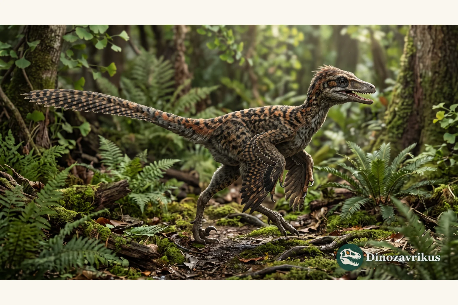Sinornithosaurus reconstructed as a feathered dromaeosaurid in an Early Cretaceous forest