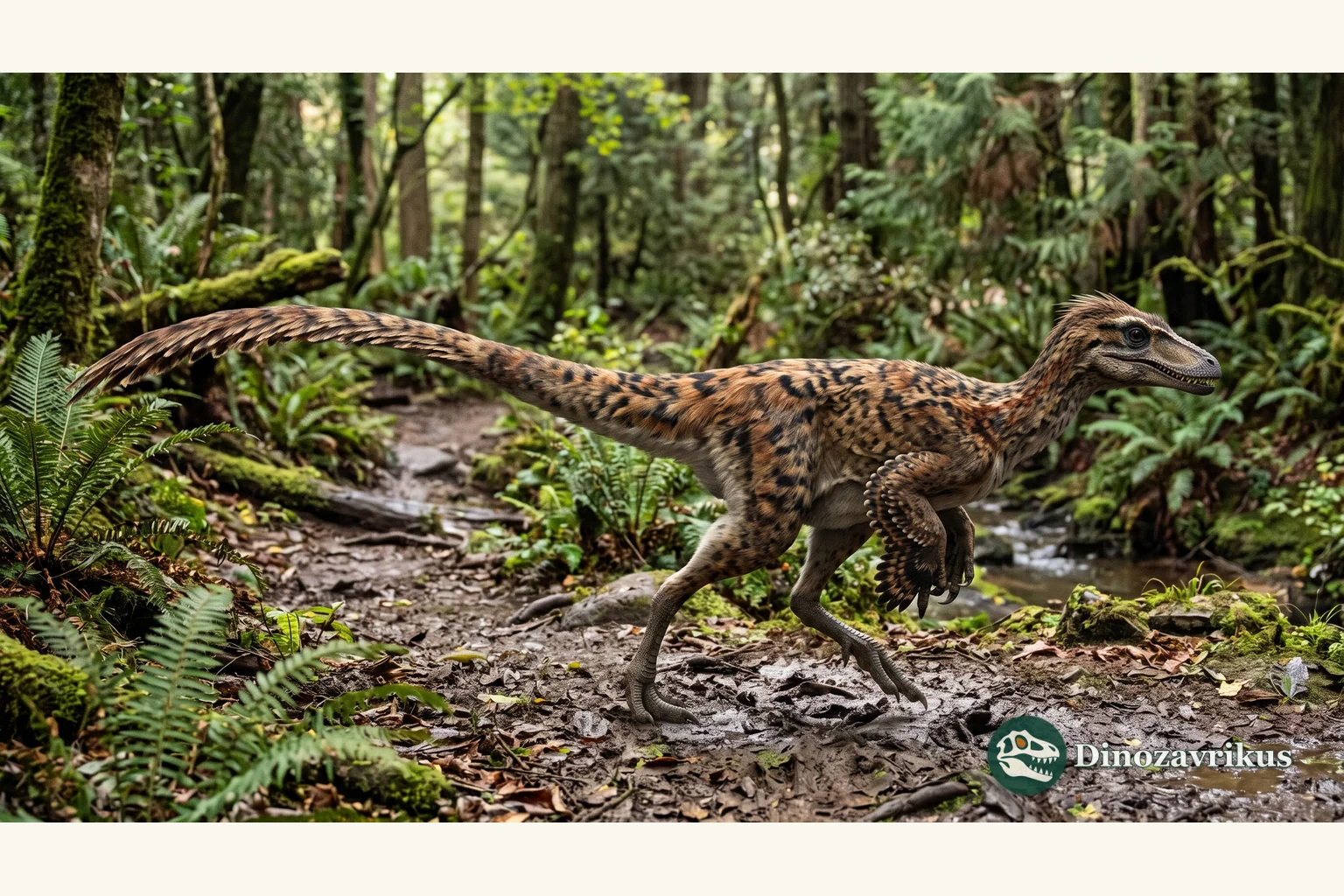 Sinosauropteryx reconstructed on the forest floor of Early Cretaceous Liaoning