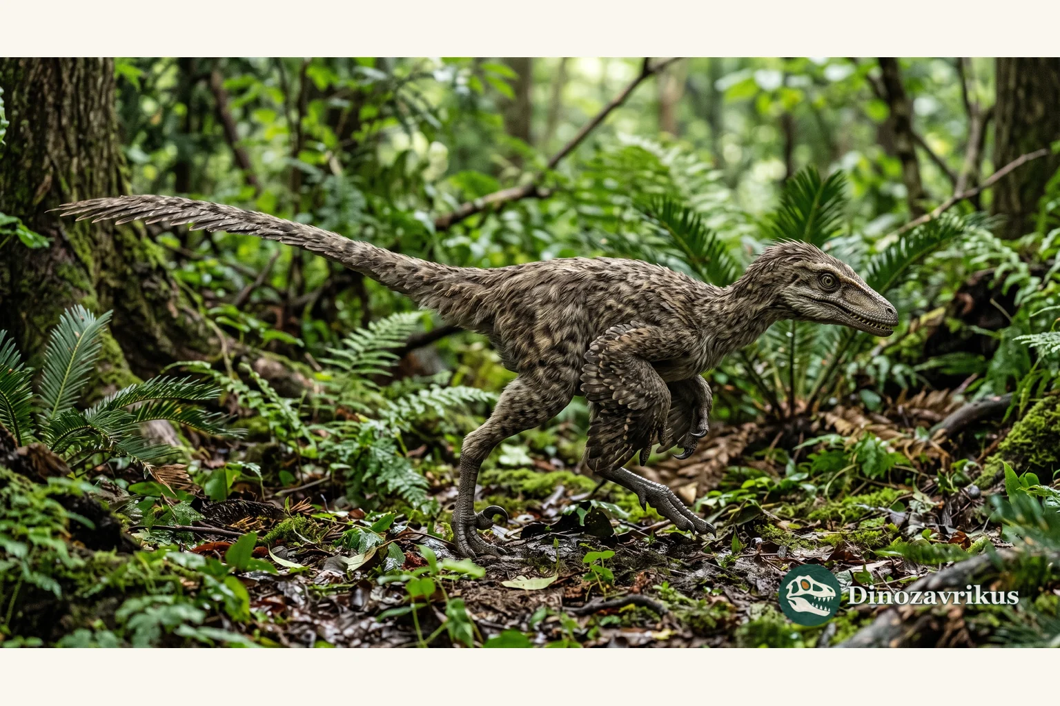 Scientific reconstruction of Sinovenator changii in an Early Cretaceous forest