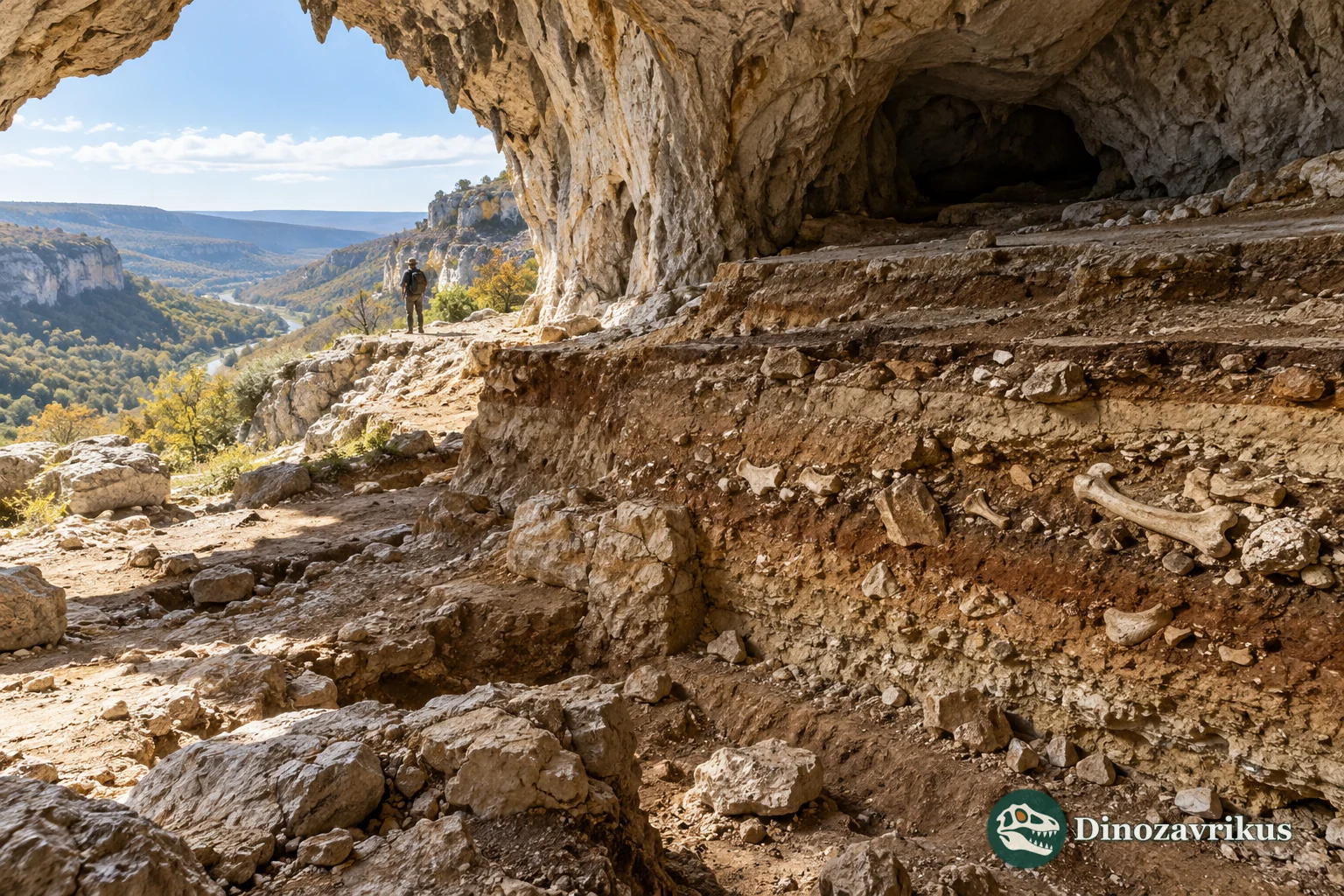 Interpretive limestone cave and fossil-bearing layers