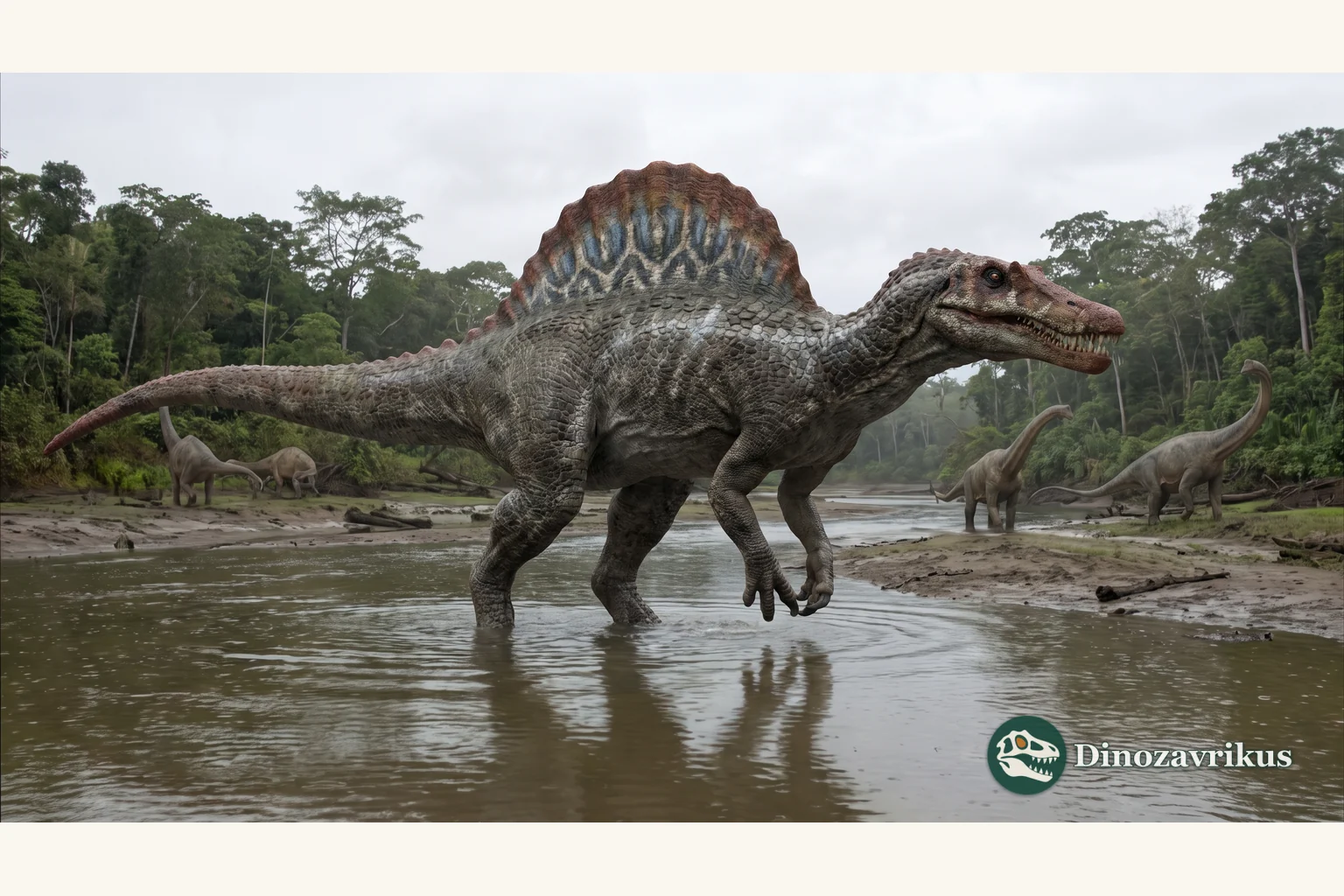 Spinophorosaurus reconstructed in a Middle Jurassic river landscape