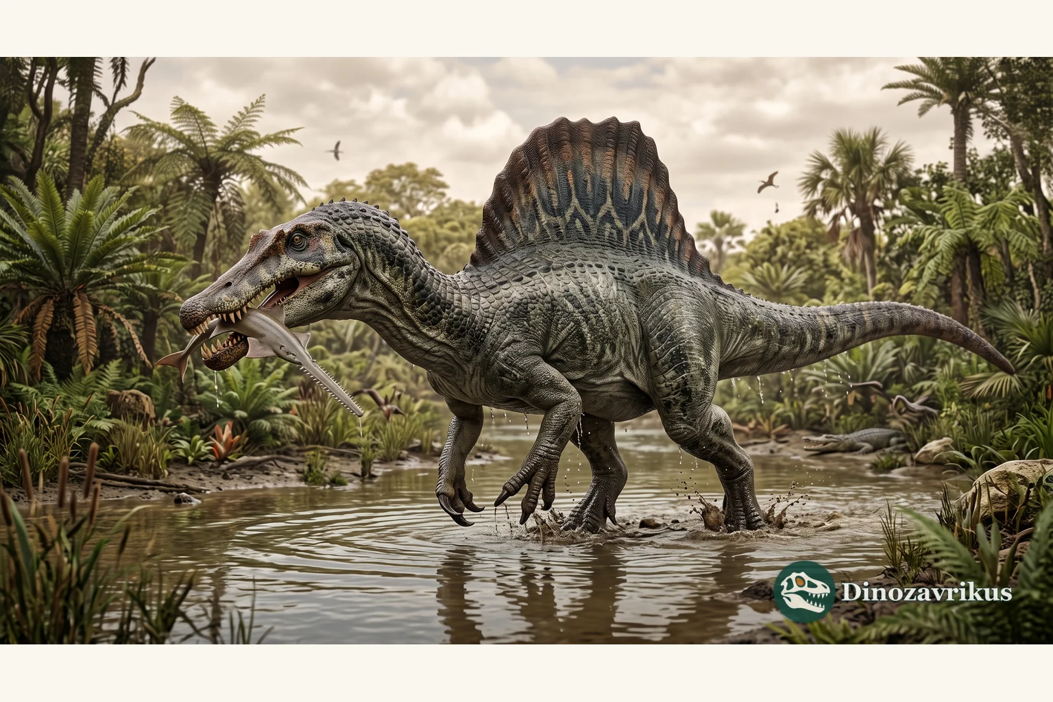 Spinosaurus beside a Cretaceous river