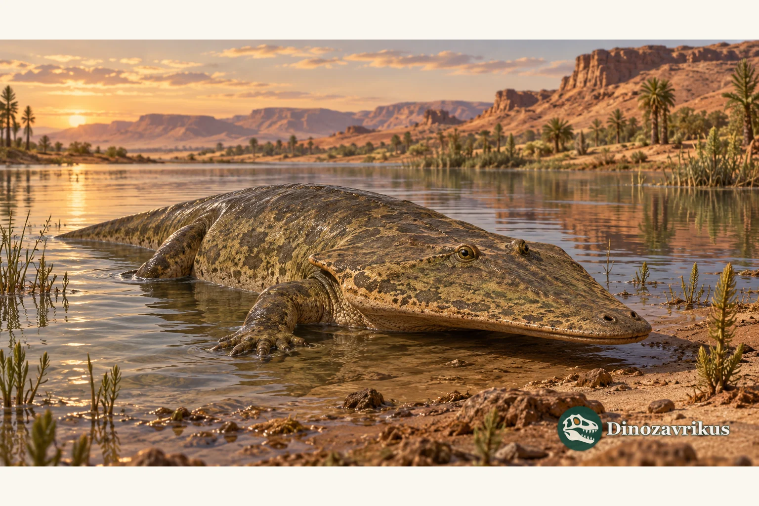 Interpretive reconstruction of Stanocephalosaurus in shallow Triassic water in North Africa