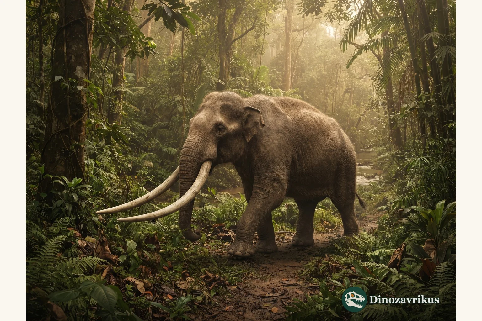 Stegodon reconstructed near an island forest and grassland