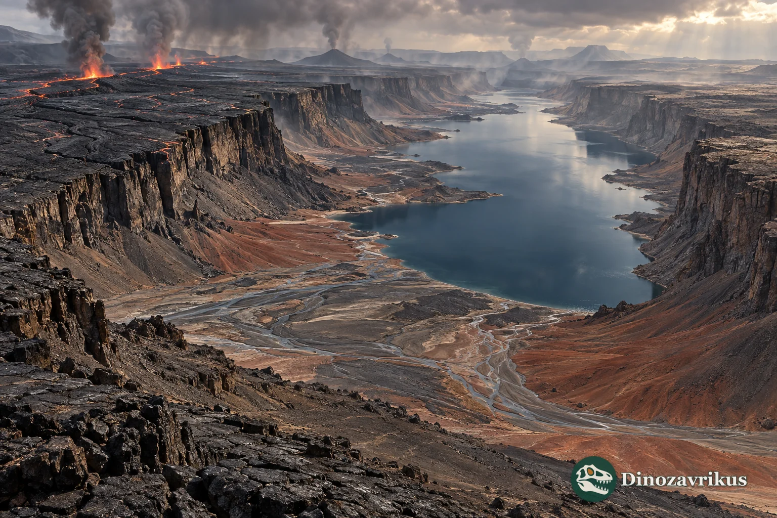 Basaltic eruptions and a lake basin in the Midcontinent Rift