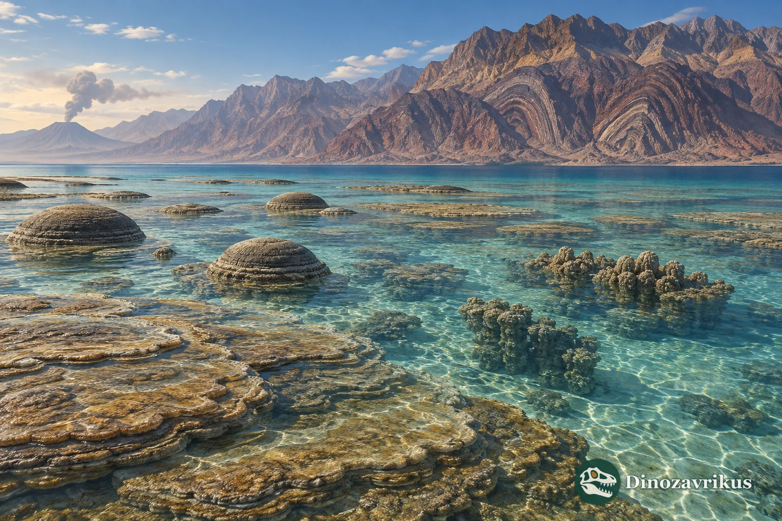 Stromatolite shallows and Grenvillian mountains during the Stenian