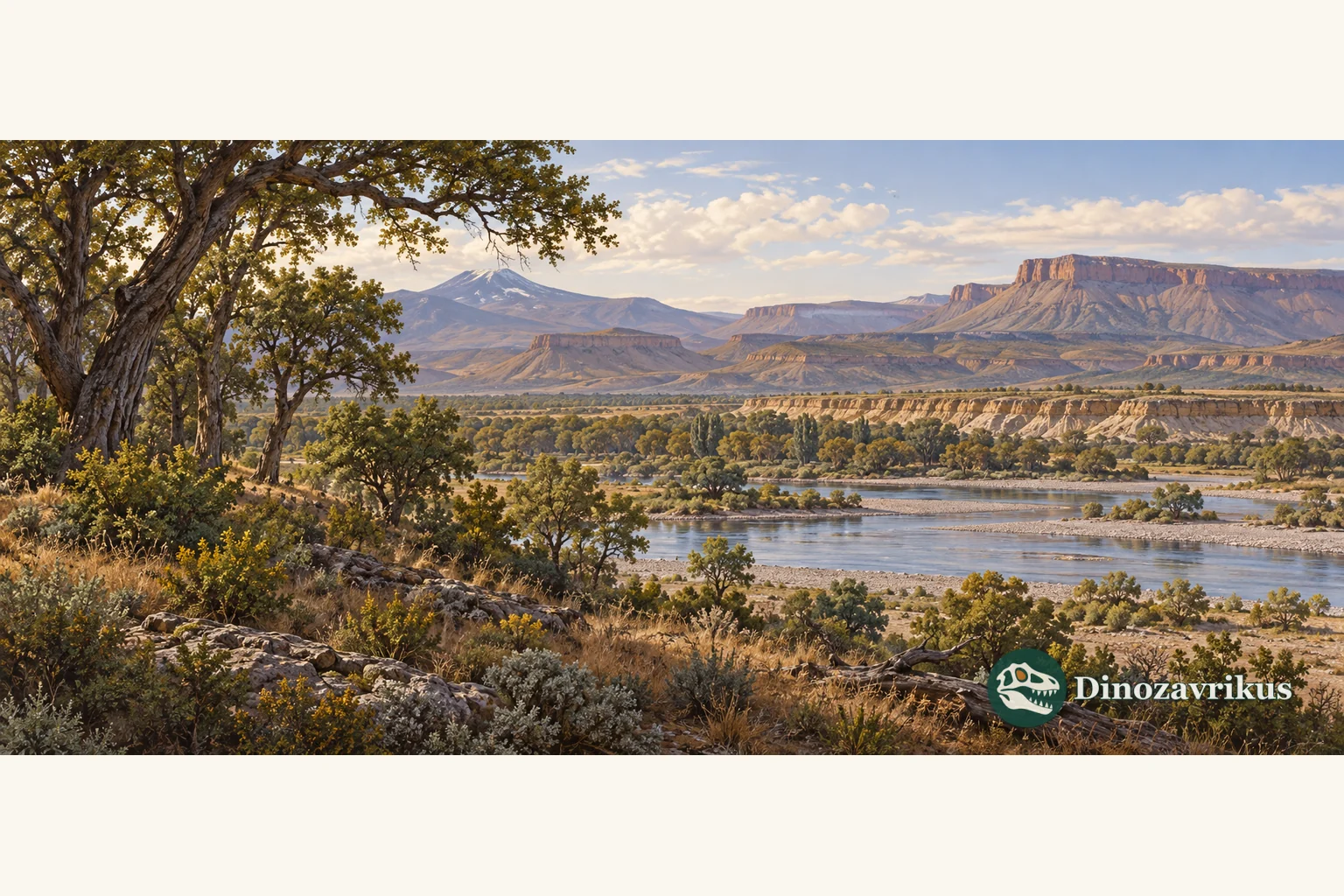 Illustrative Miocene Patagonian stream and open woodland