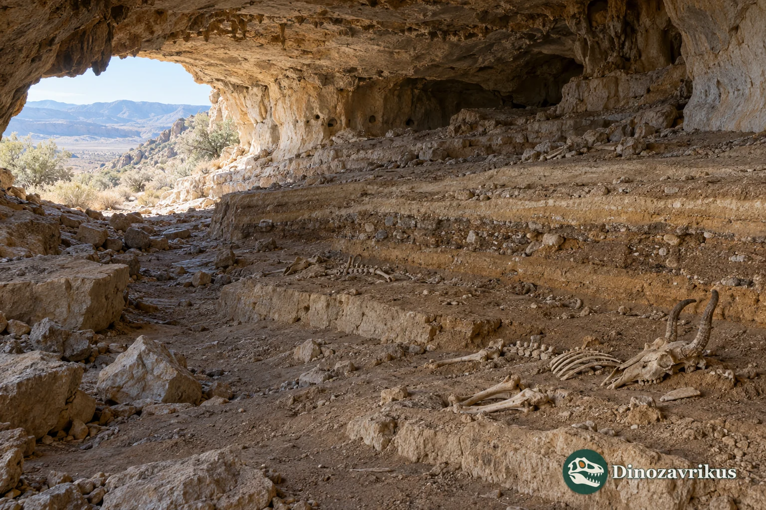 Illustrative limestone cave sediment with pronghorn bones