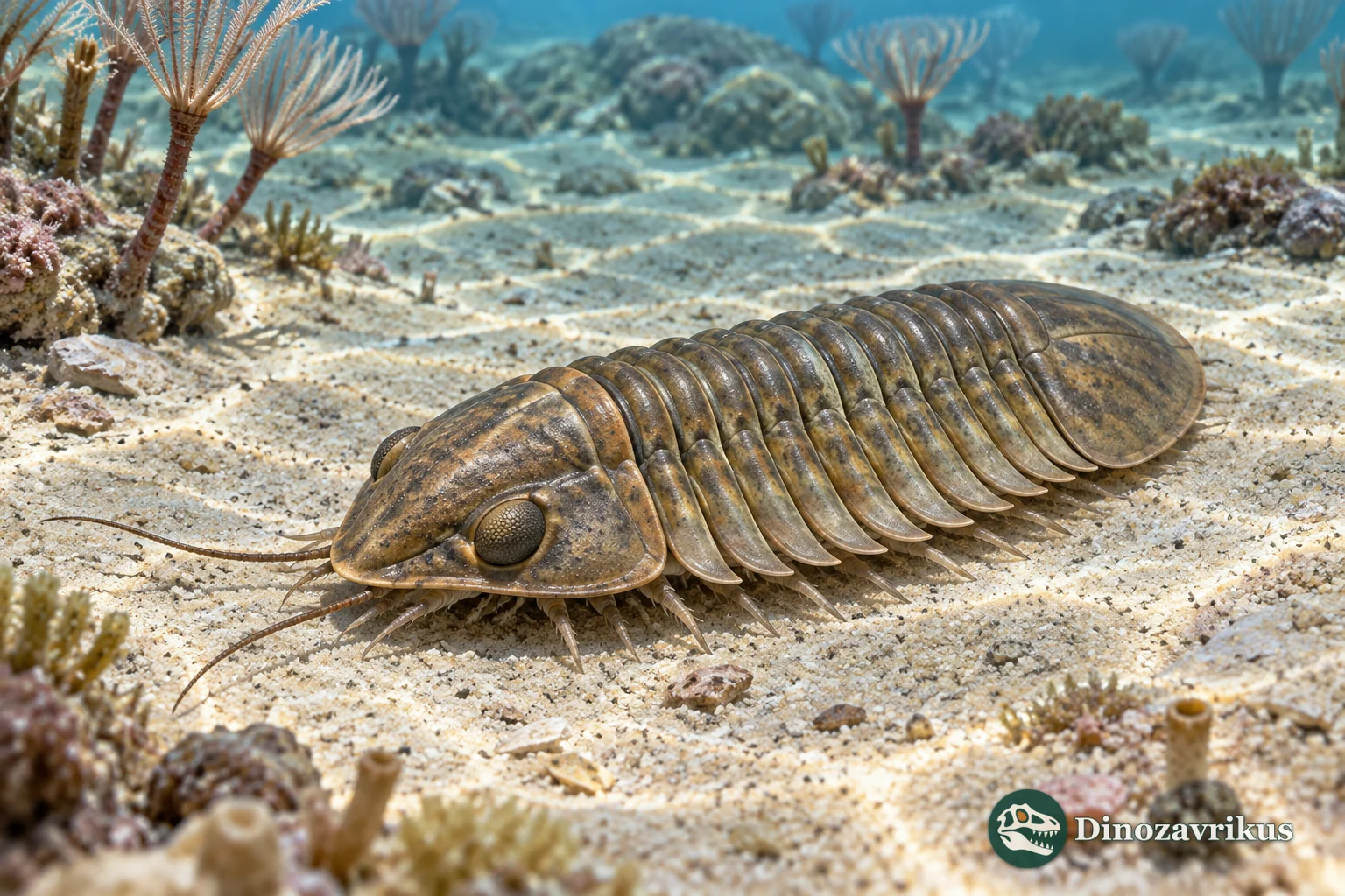 Artistic reconstruction of Strigigenalis on an Early Ordovician sea floor