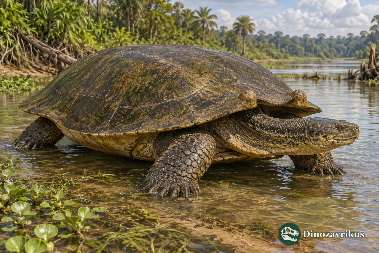 Artistic reconstruction of Stupendemys in a Miocene South American river