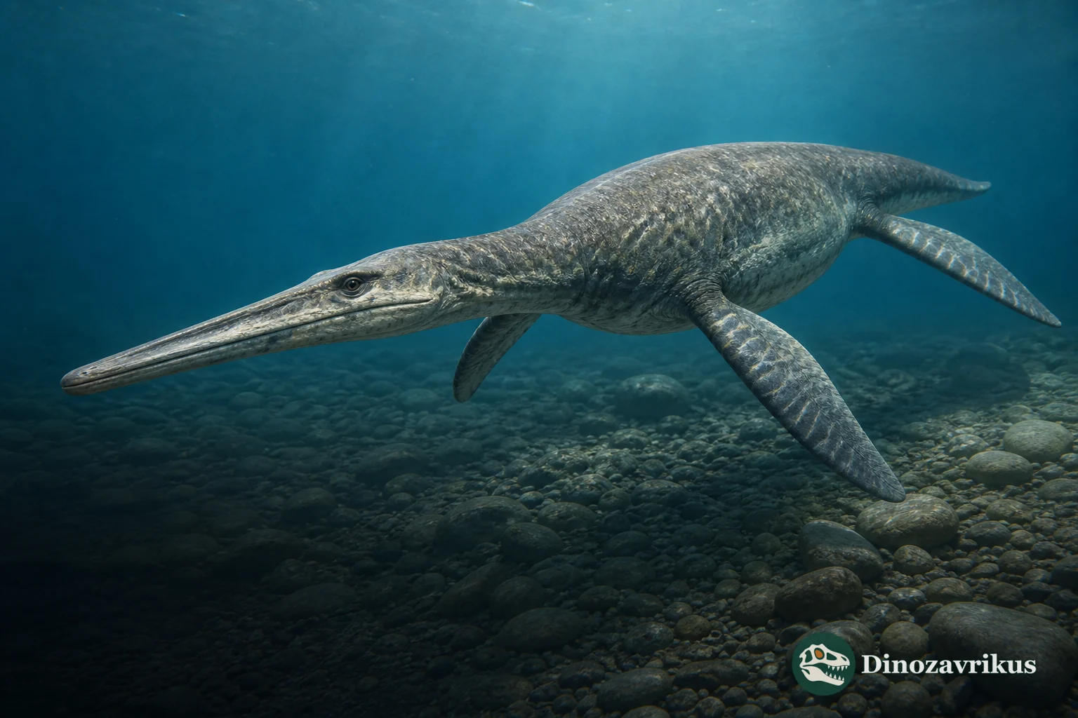 Sulcusuchus erraini swimming through a shallow Late Cretaceous Patagonian coastal sea