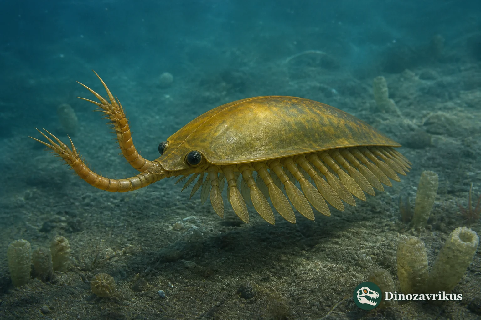 Reconstruction of Surusicaris with a smooth two-valved carapace, large eyes and spiny frontal appendages