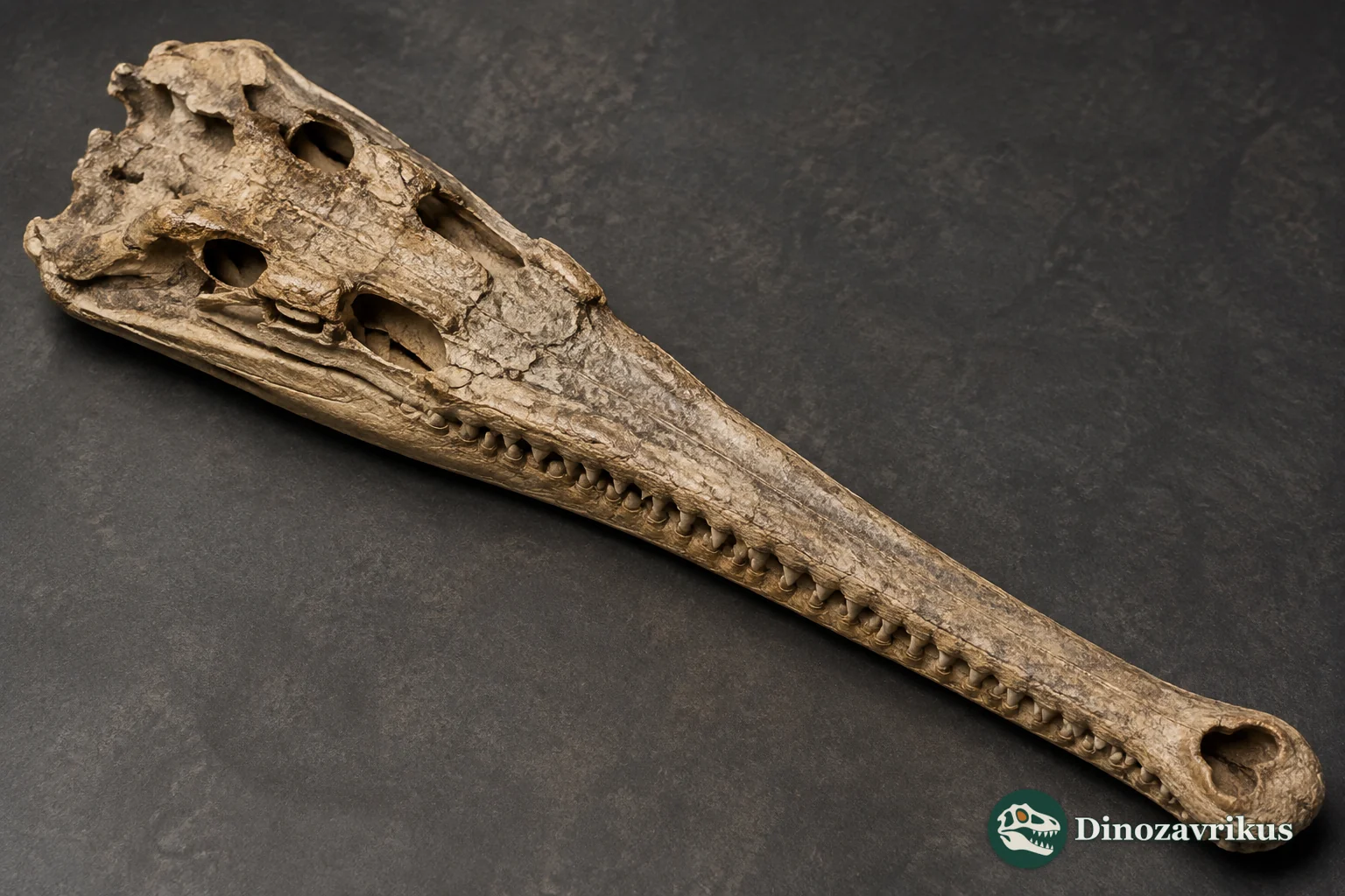 Sutekhsuchus dowsoni reconstructed from its long, narrow Miocene skull; the unpreserved body is comparative