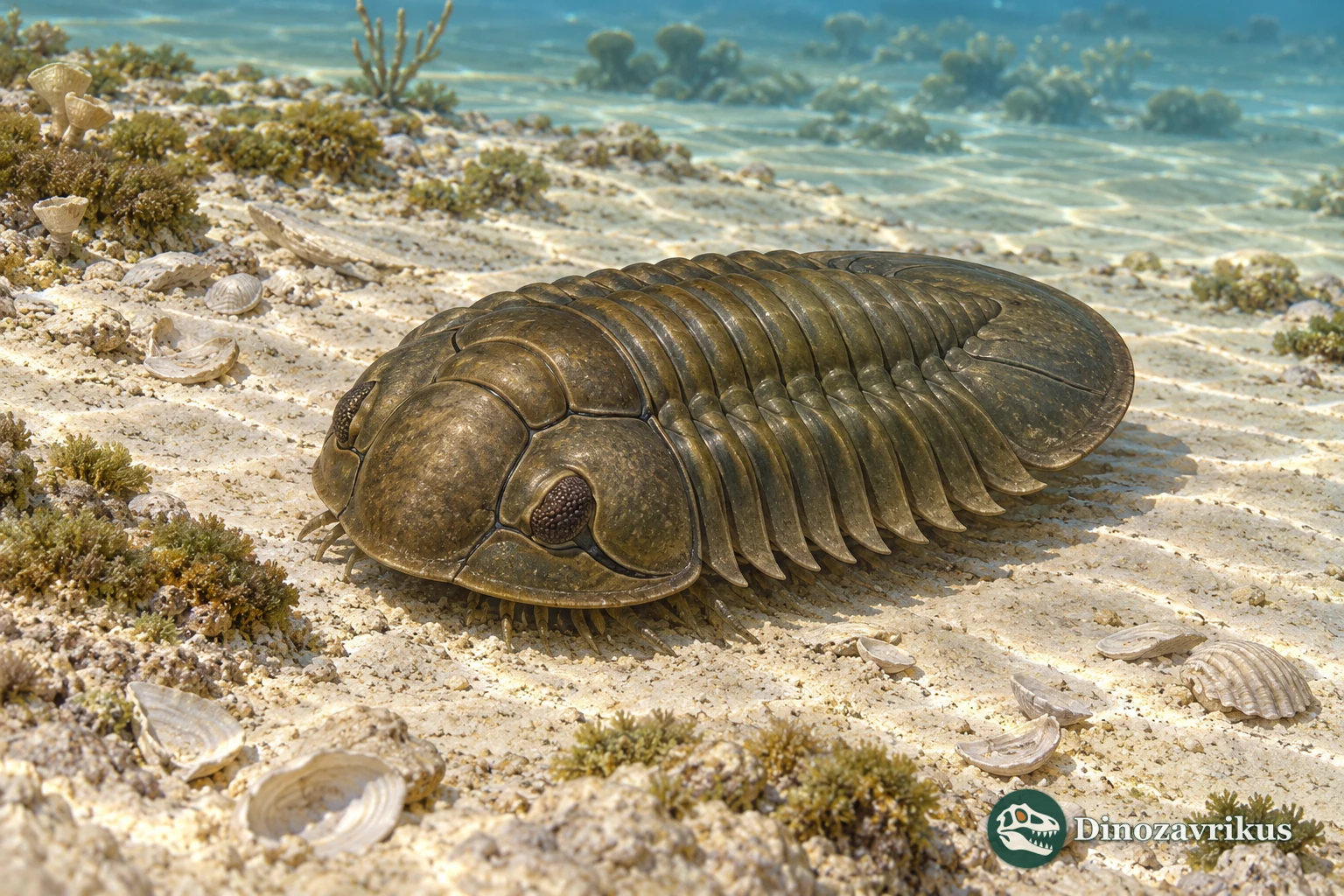 Scientific reconstruction of Symphysurina above a Cambrian–Ordovician shallow sea floor