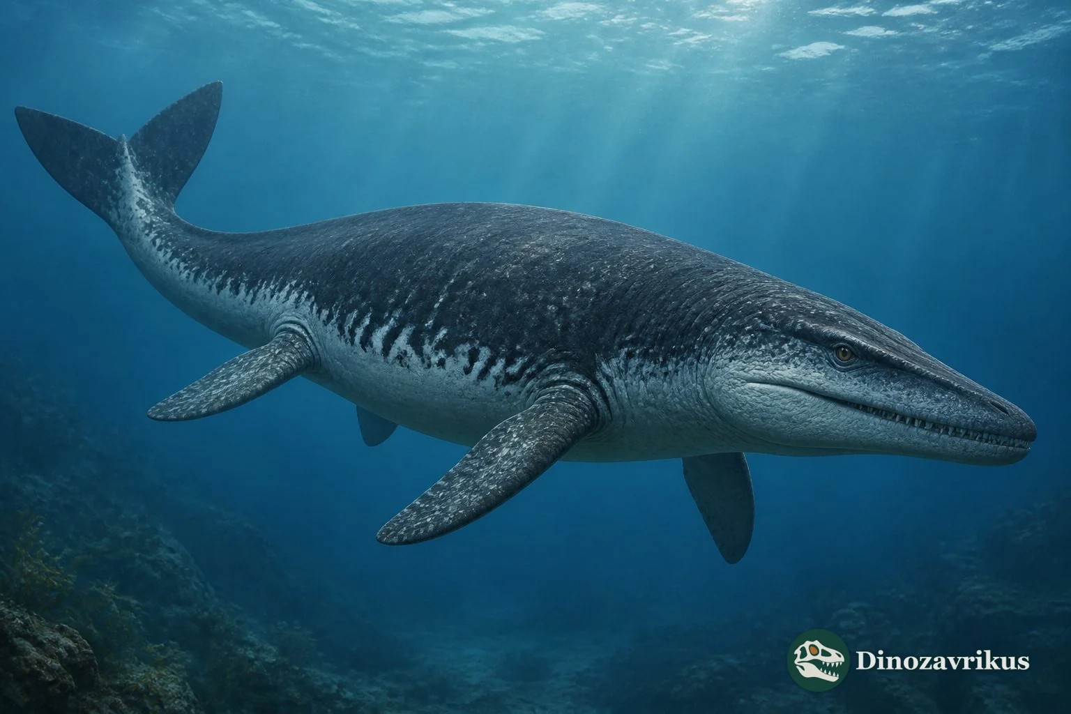 Taniwhasaurus oweni swimming in the Late Cretaceous sea near New Zealand