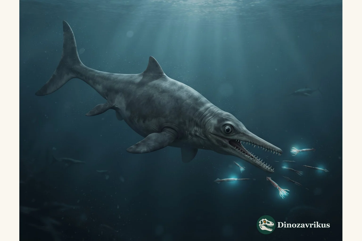 Temnodontosaurus pursuing smaller marine animals in an Early Jurassic sea