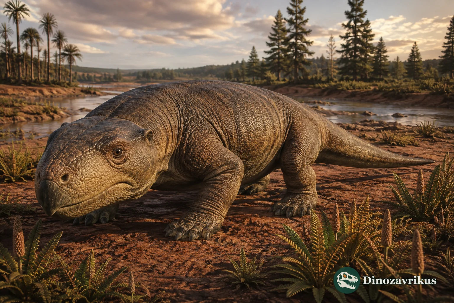 Teyumbaita sulcognathus feeding on low vegetation in Late Triassic southern Brazil