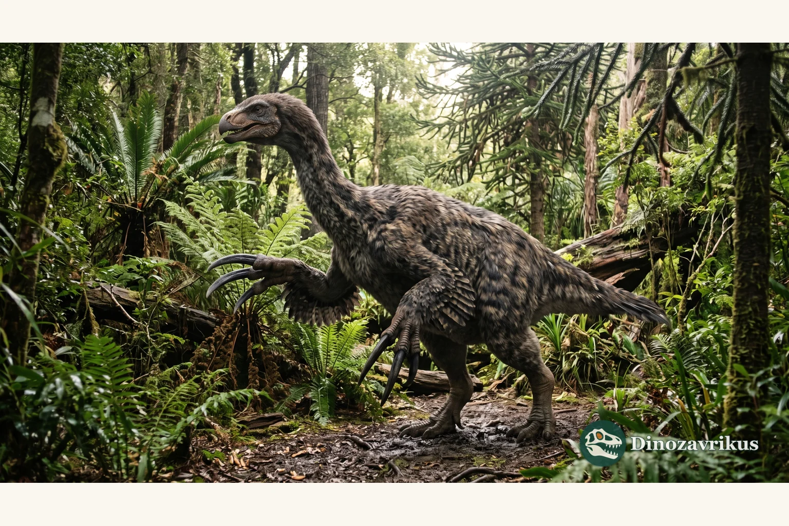 Therizinosaurus reconstructed in a Late Cretaceous Mongolian floodplain