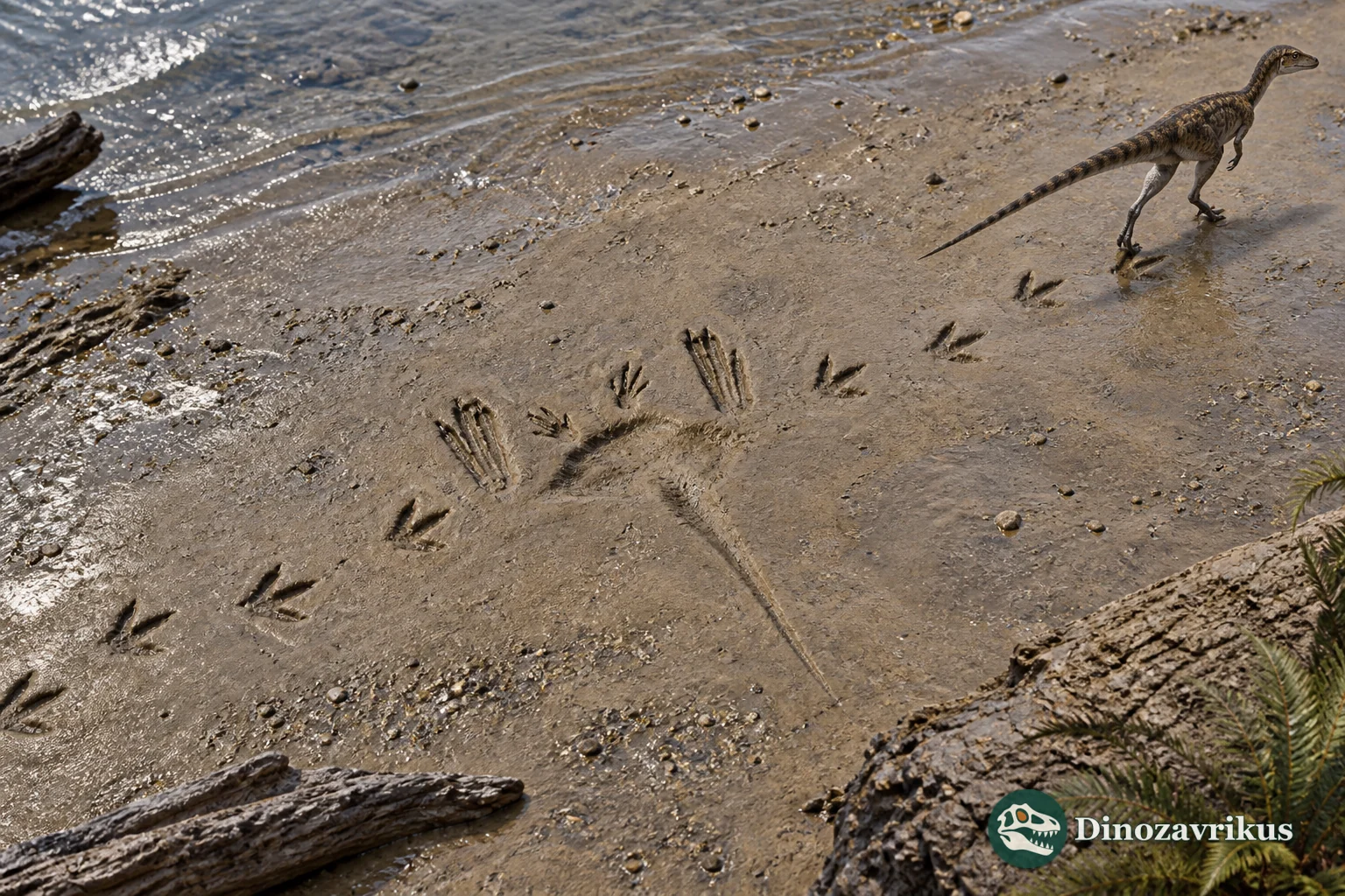 Reconstruction of a theropod sitting on a moist surface and leaving a resting trace