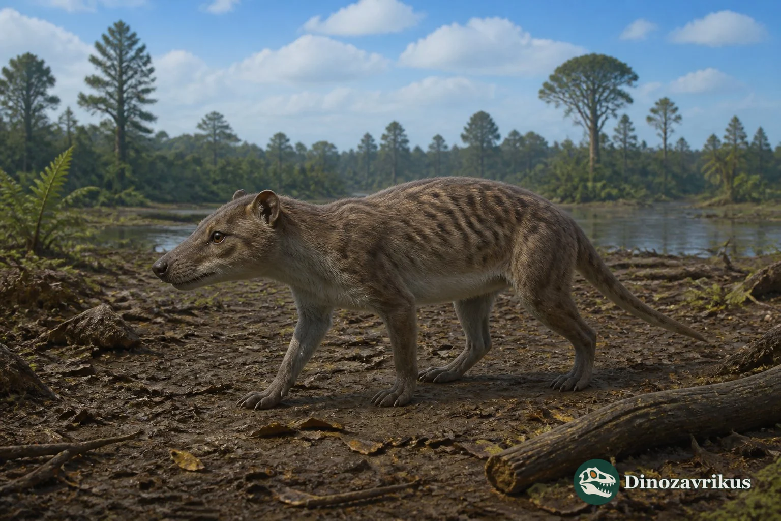 Thryptacodon on the bank of a Paleocene forest stream