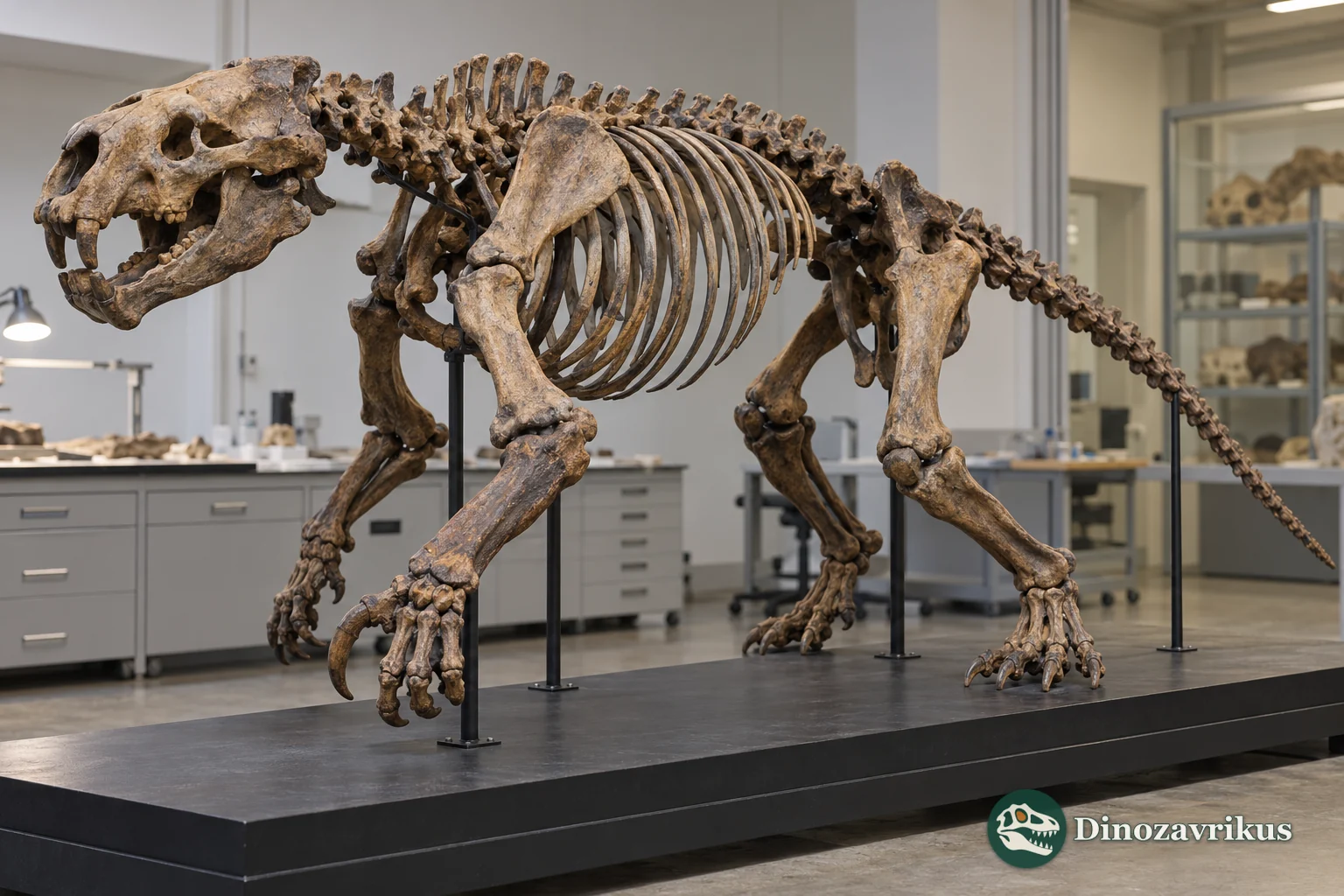 Illustrative museum mount of a partial Thylacoleo skeleton, showing limbs and tail