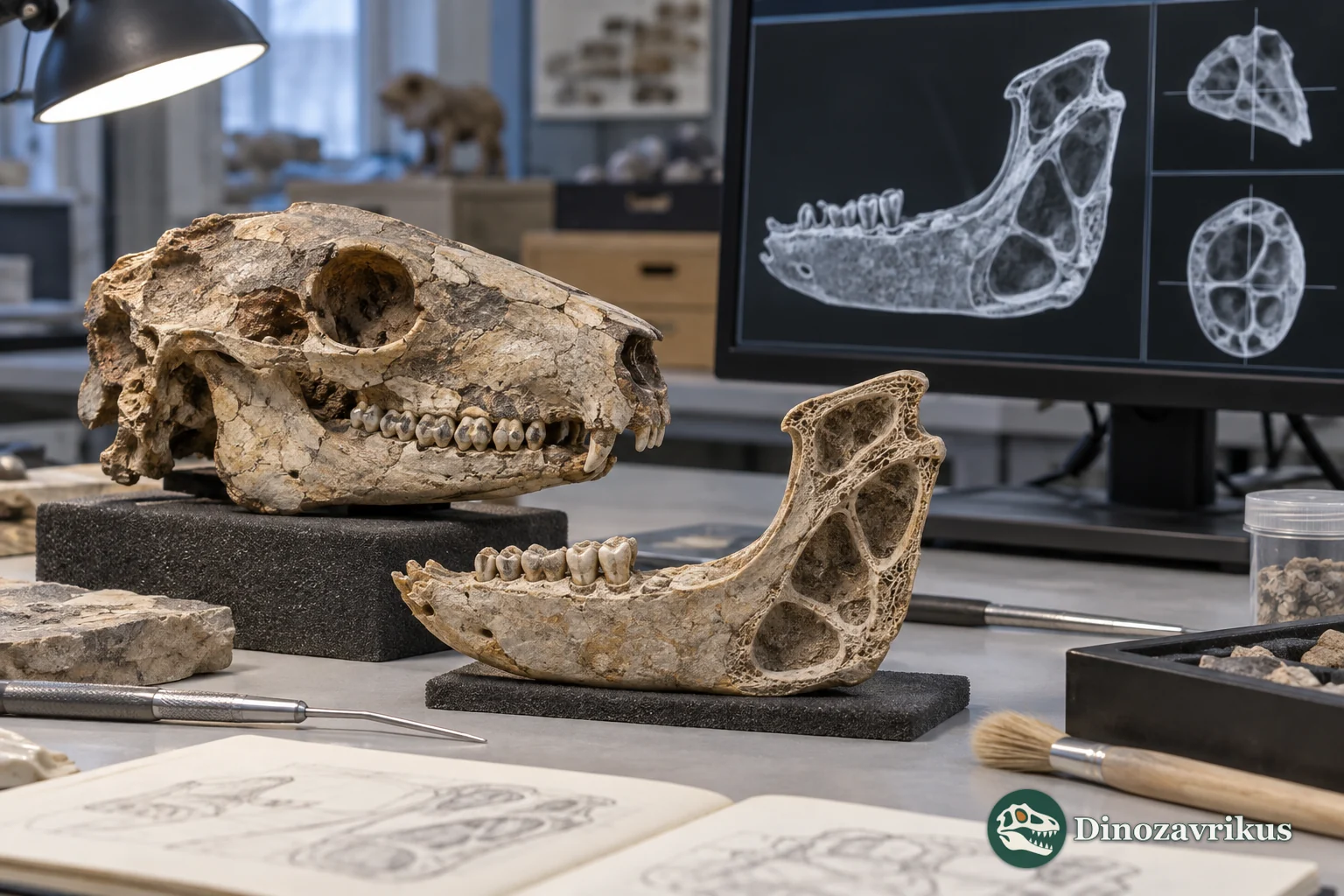 Illustrative palaeontology study of a fossil lower jaw and isolated teeth