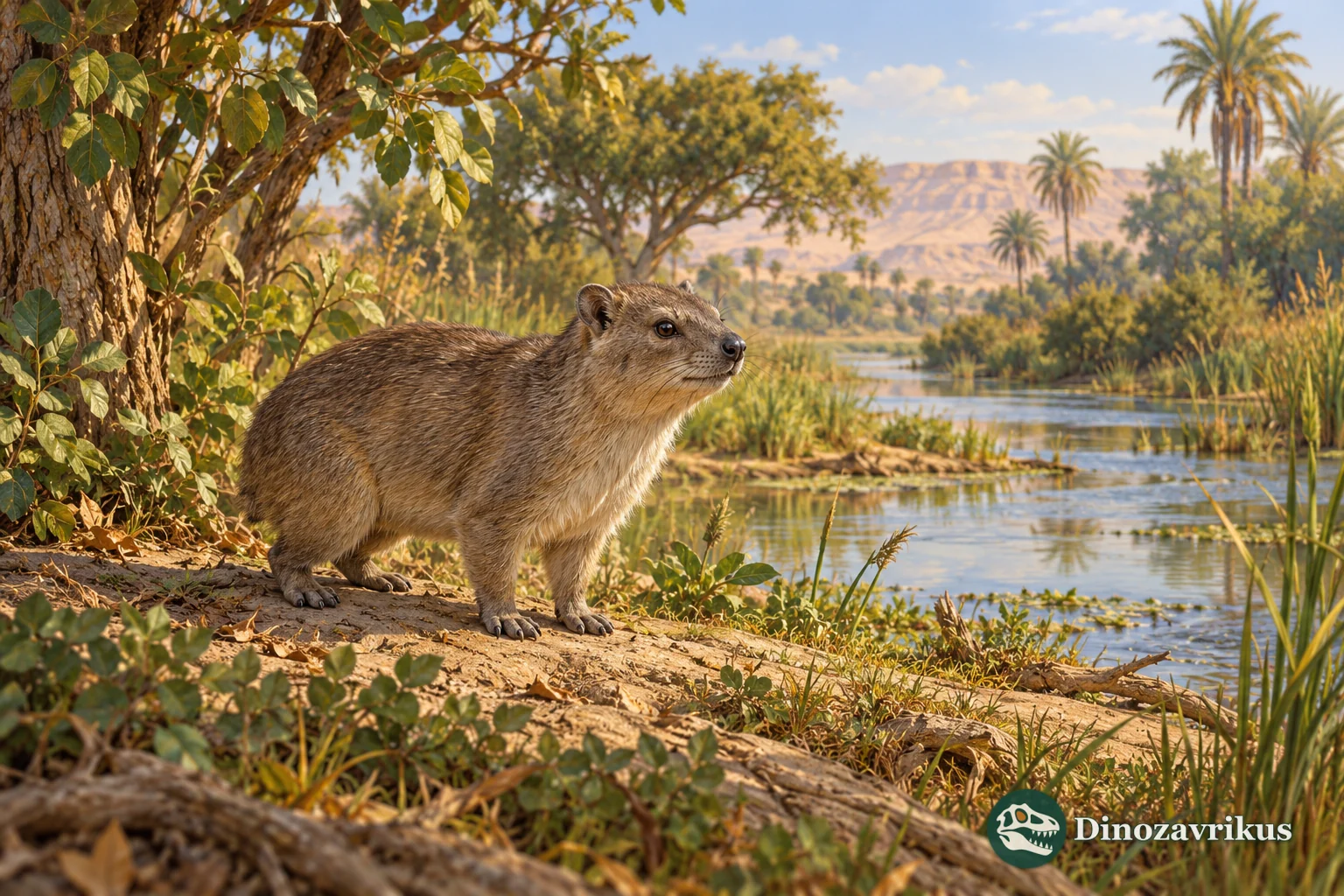 Artistic reconstruction of Thyrohyrax in the Oligocene Fayum landscape