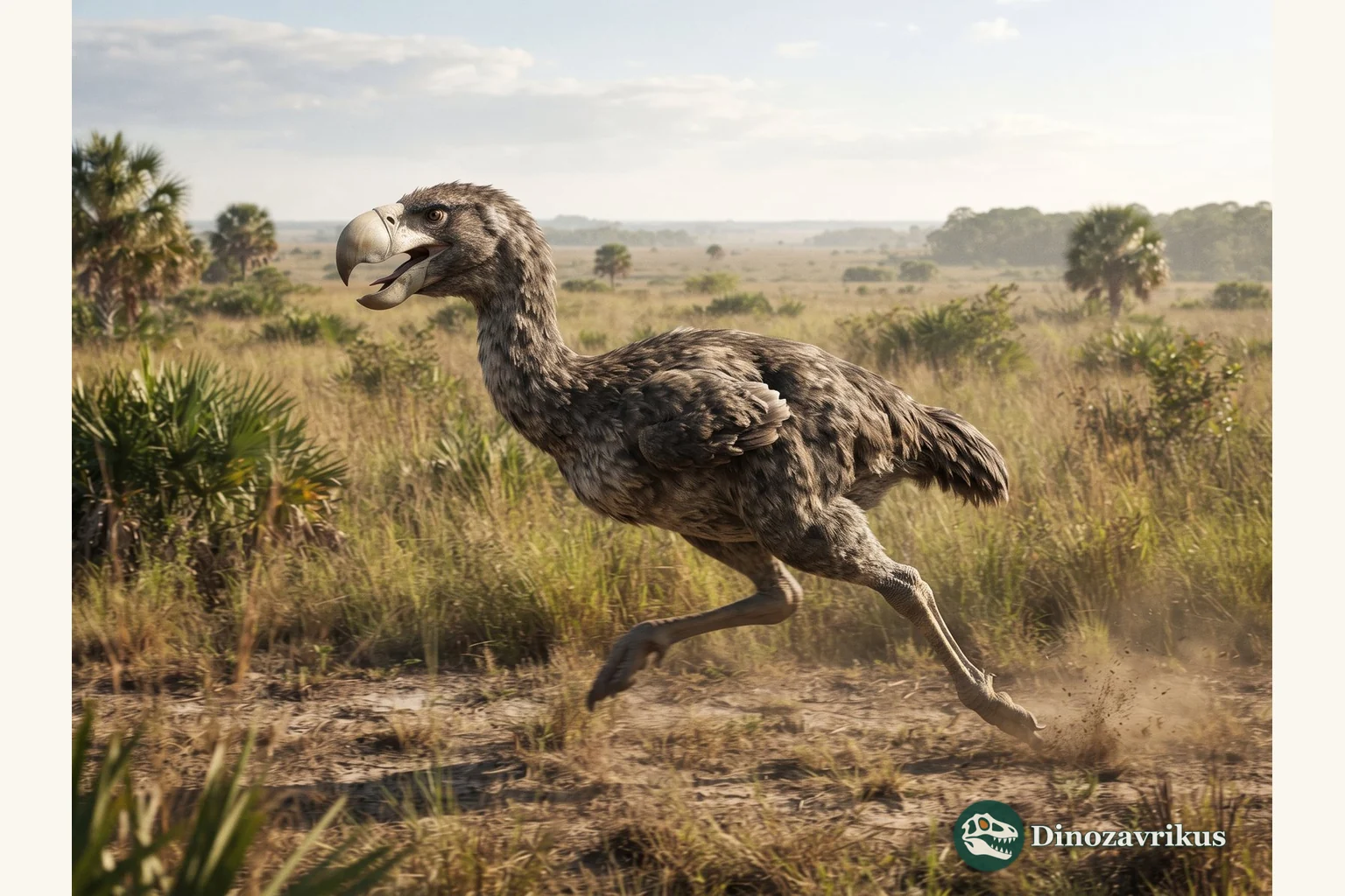 Titanis reconstructed running across an Early Pleistocene North American plain