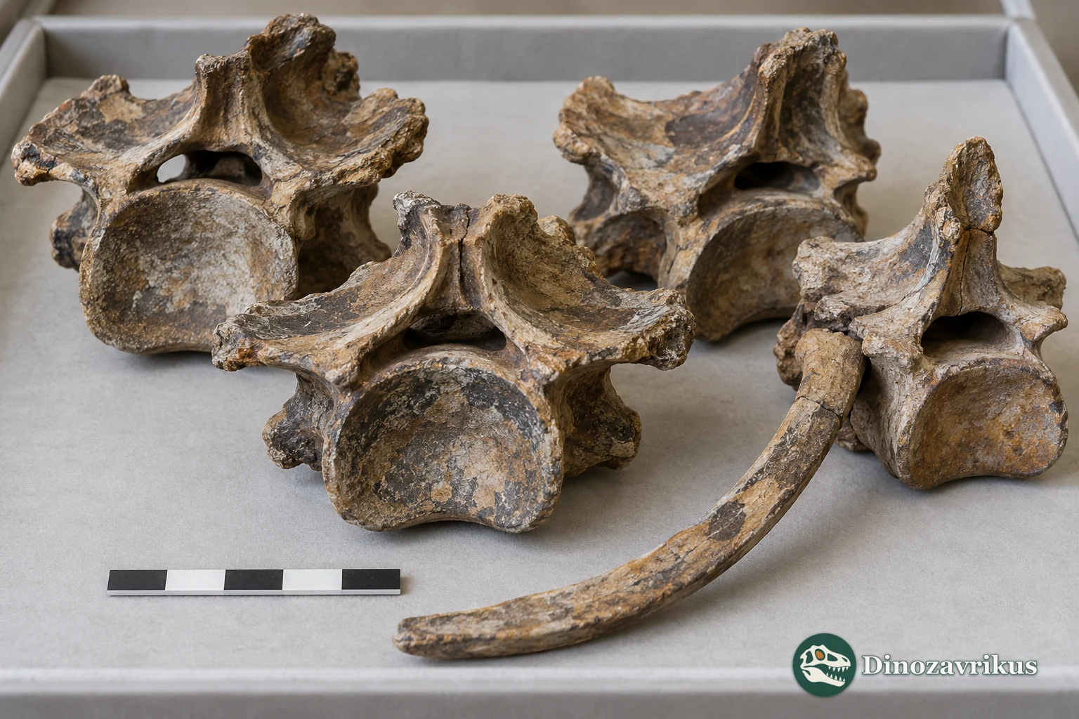Educational reconstruction of Titanoboa vertebrae in a palaeontology collection