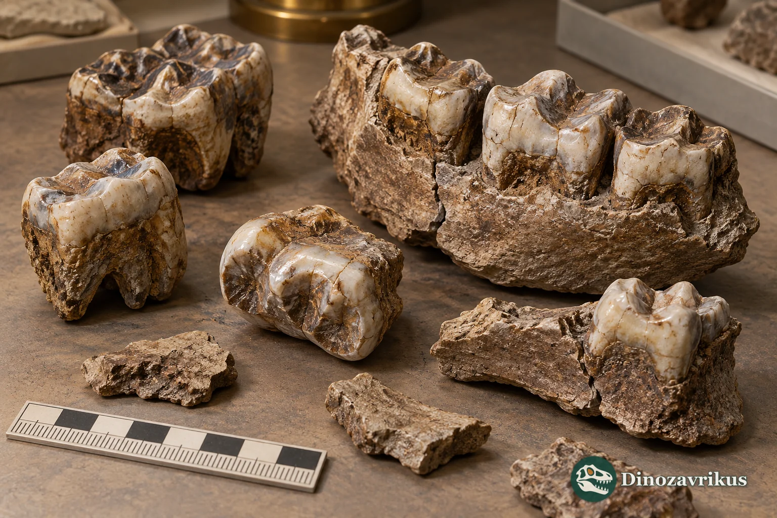 Conceptual study of separate fossil teeth and a jaw fragment