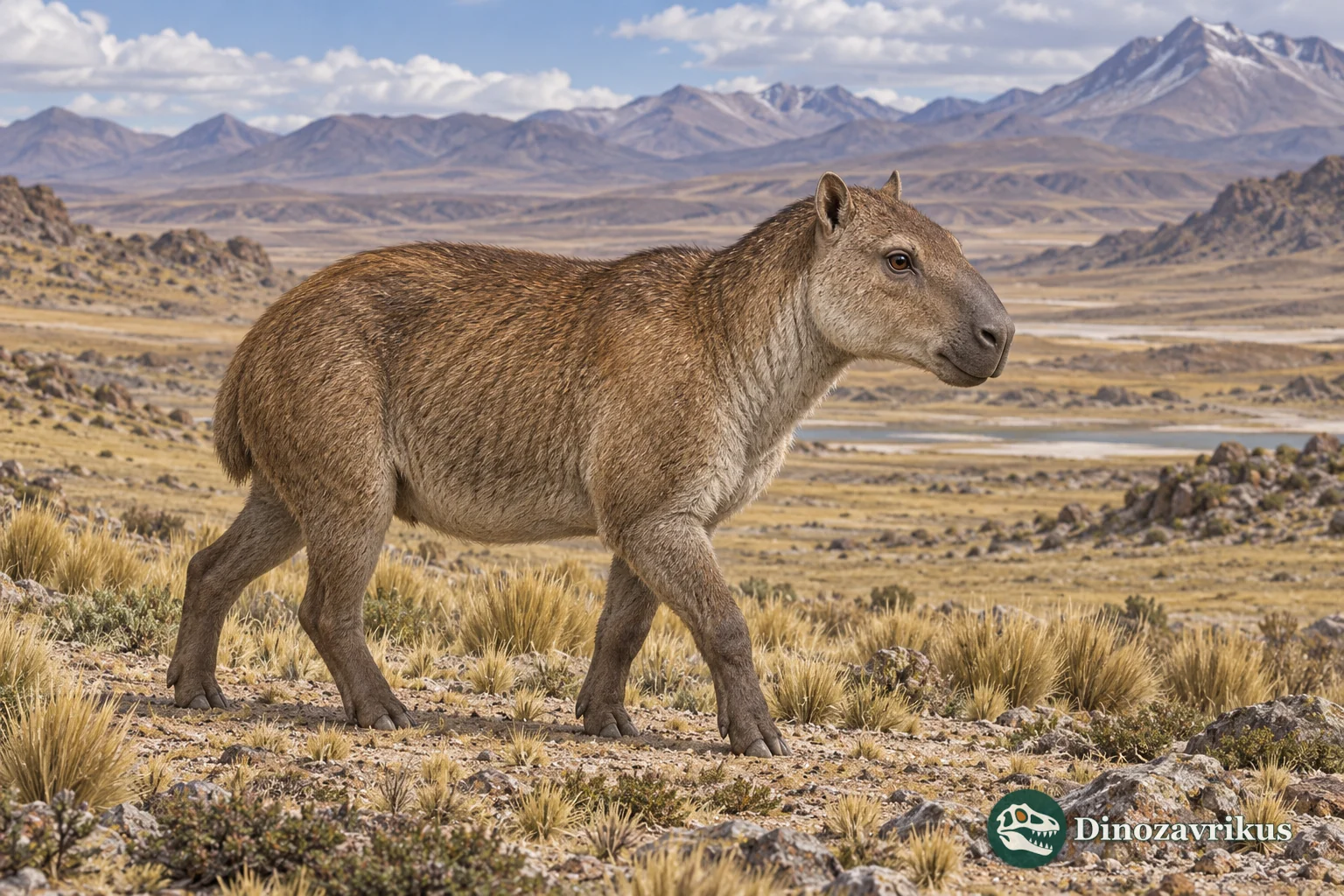 Artistic reconstruction of a medium-sized notoungulate on a high-Andean landscape