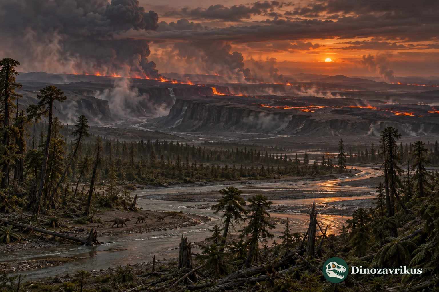 Fissure eruptions of the Central Atlantic Magmatic Province near the end of the Triassic