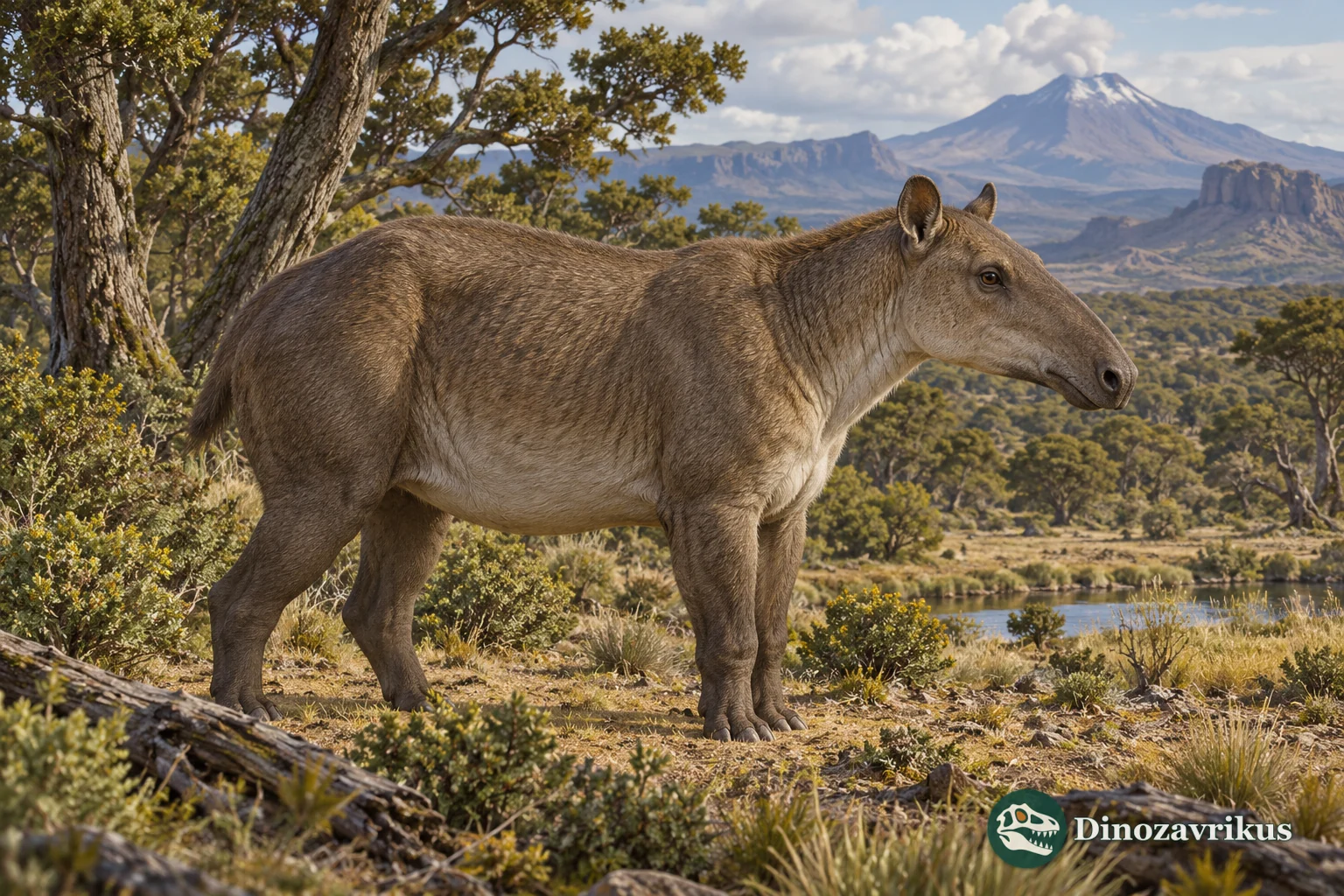 Artistic reconstruction of Trigonostylops in a middle Eocene Patagonian woodland