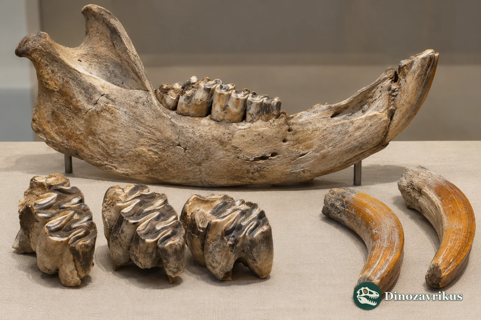 Interpretive fossil beaver jaw, molars and incisors
