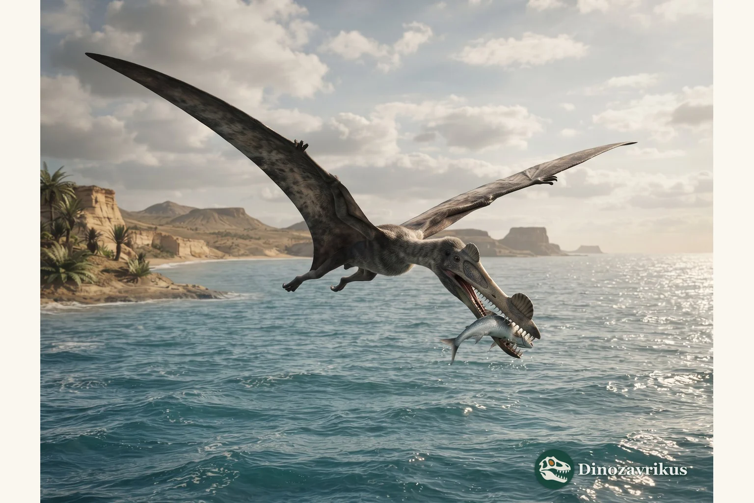 Tropeognathus flying over an Early Cretaceous lagoon in Brazil
