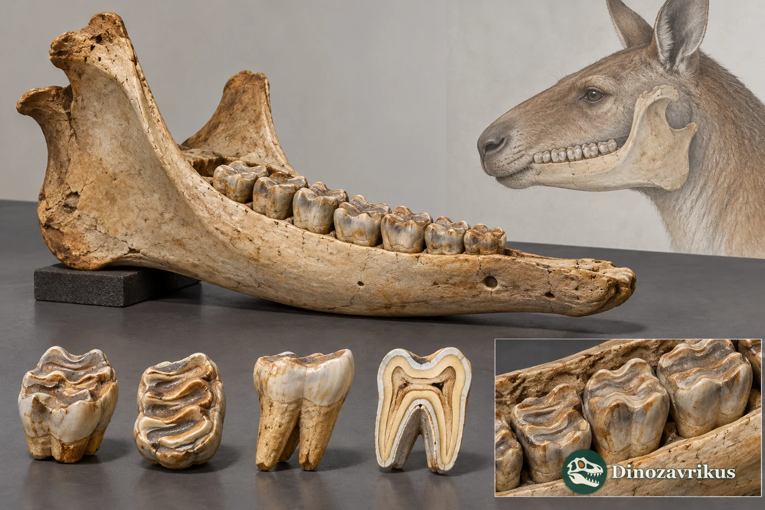 Illustrative fossil macropod jaw