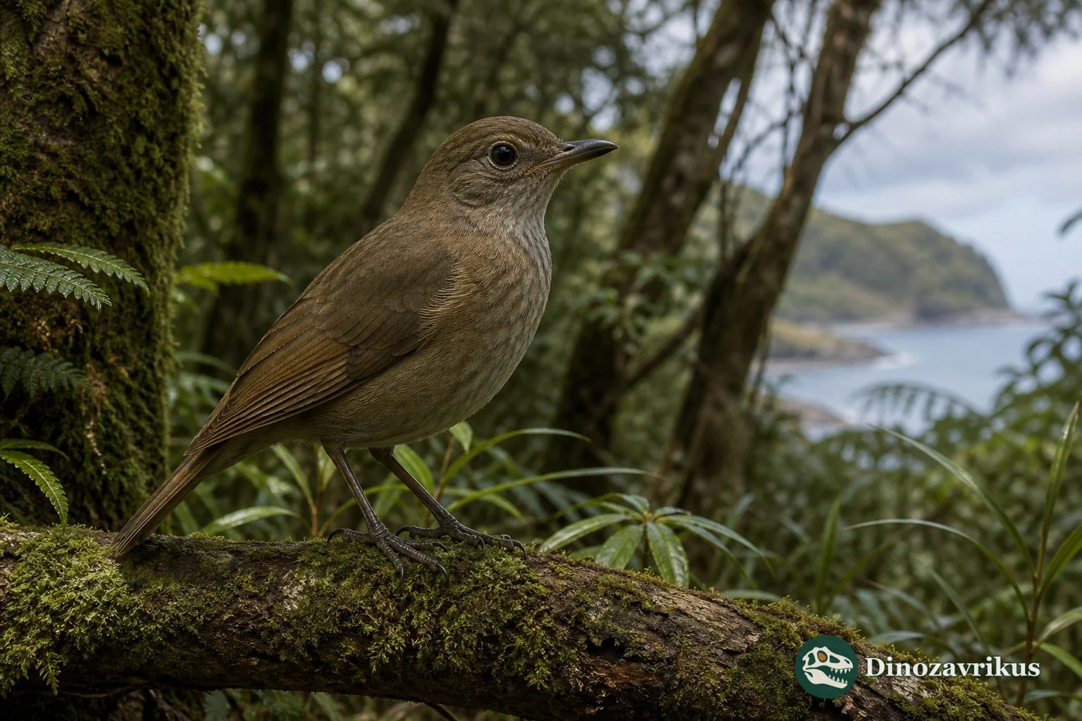 A piopio of the genus Turnagra in a New Zealand forest