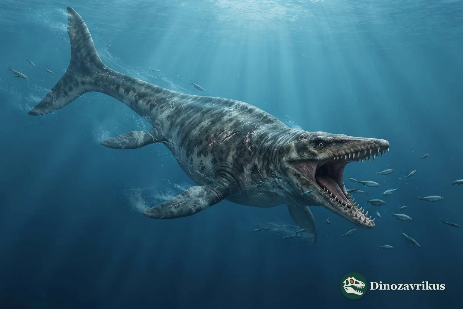 Reconstruction of Tylosaurus pursuing fish in the Western Interior Seaway