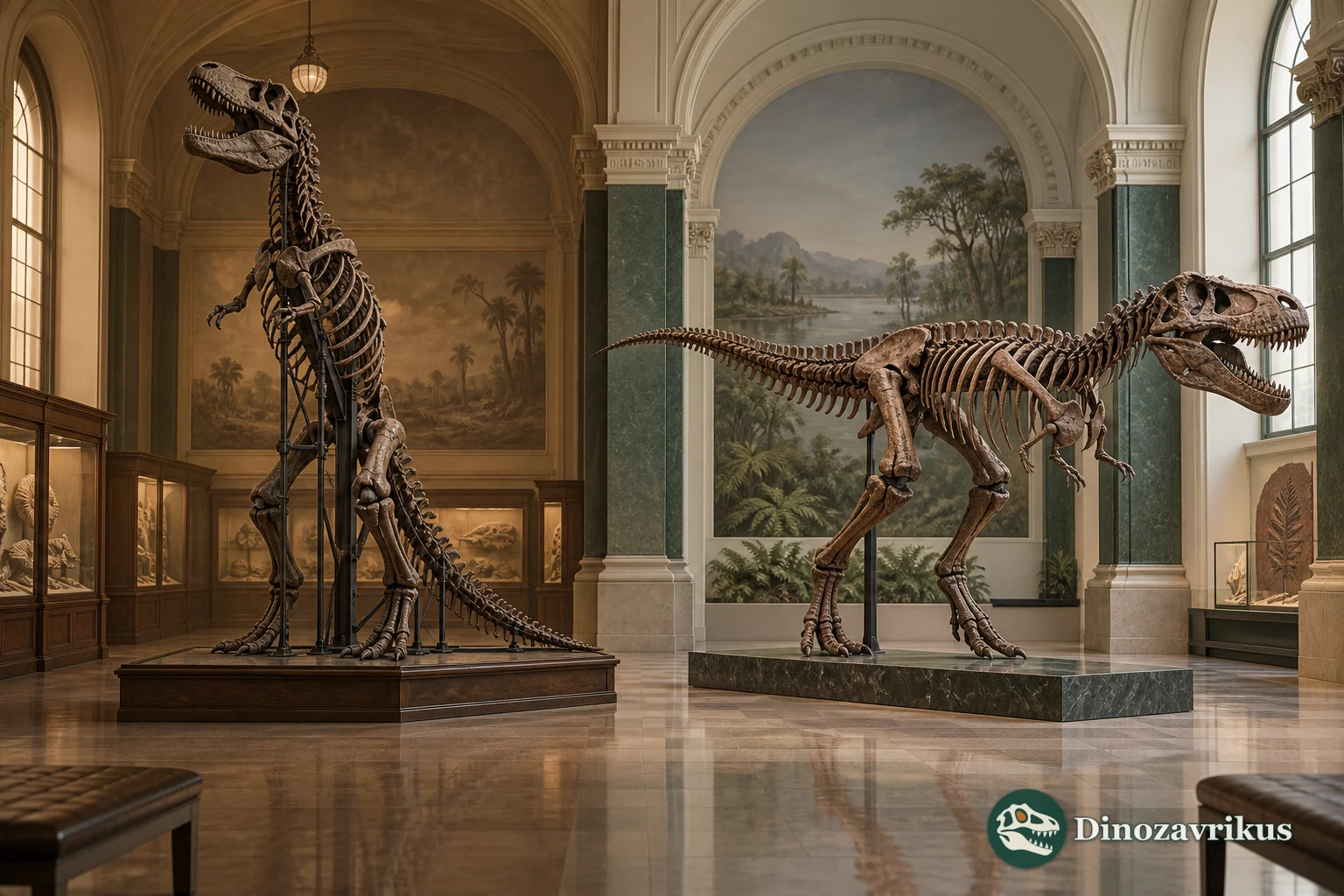 Early vertical and modern horizontal Tyrannosaurus mounts