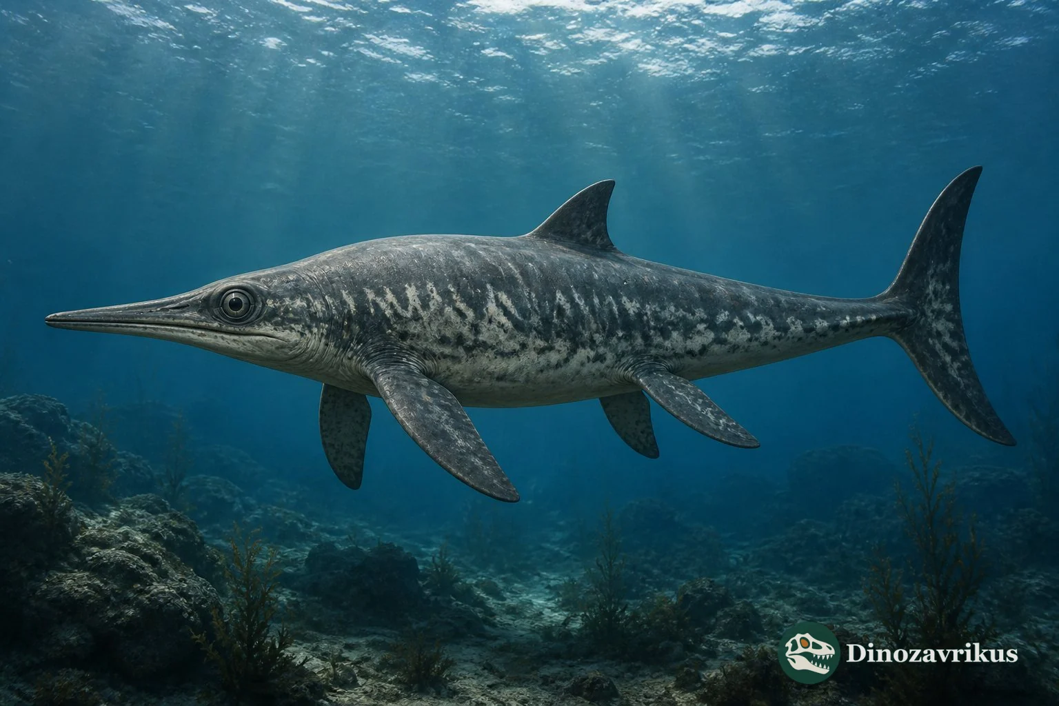 Undorosaurus reconstructed swimming in a Late Jurassic sea