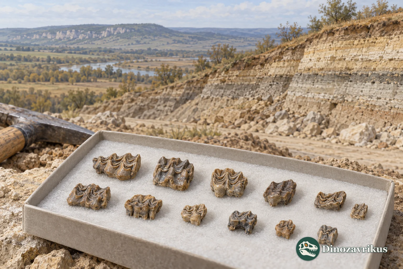 Illustrative small-tooth collection beside a sediment exposure