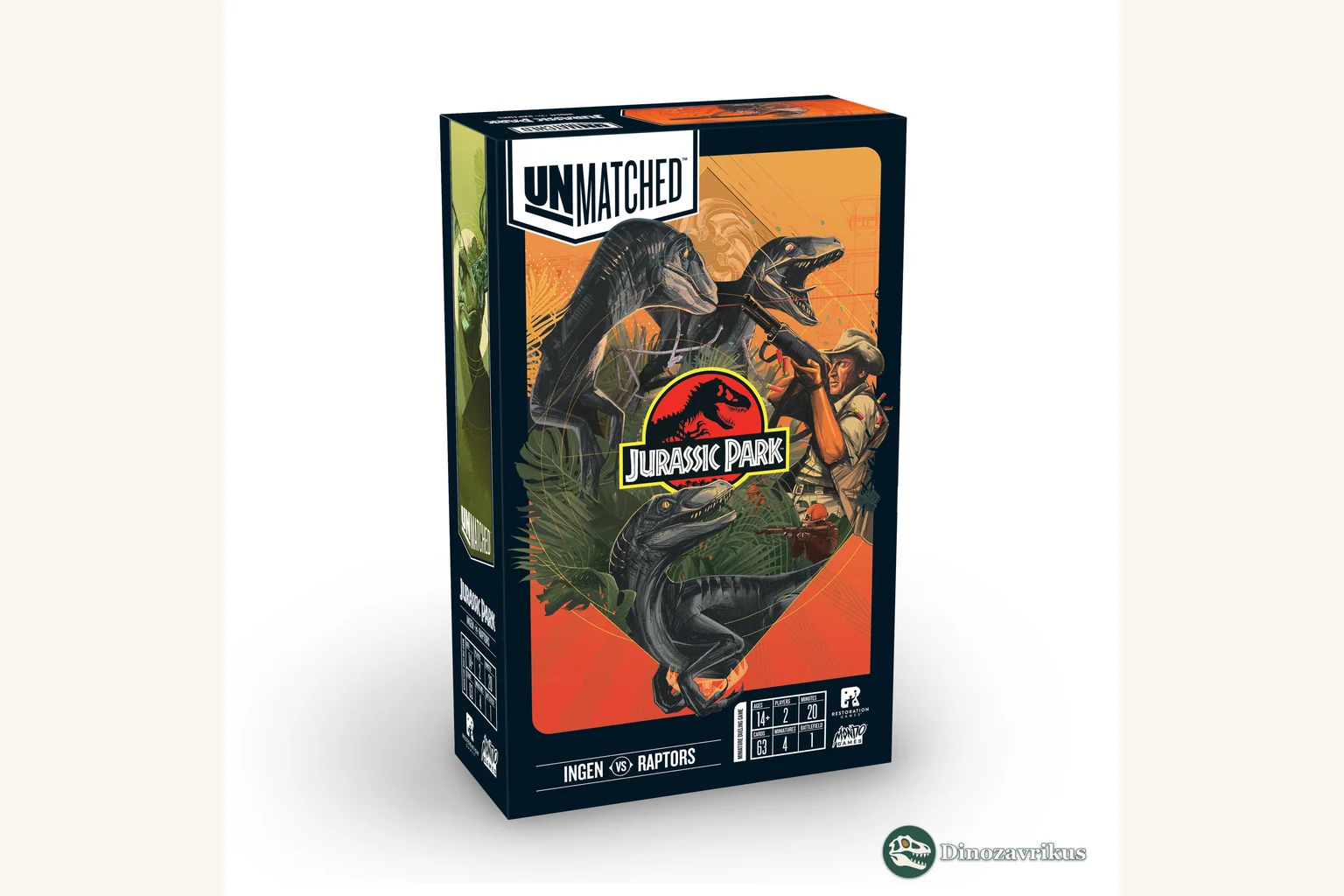 English cover artwork for Unmatched: Jurassic Park – InGen vs Raptors