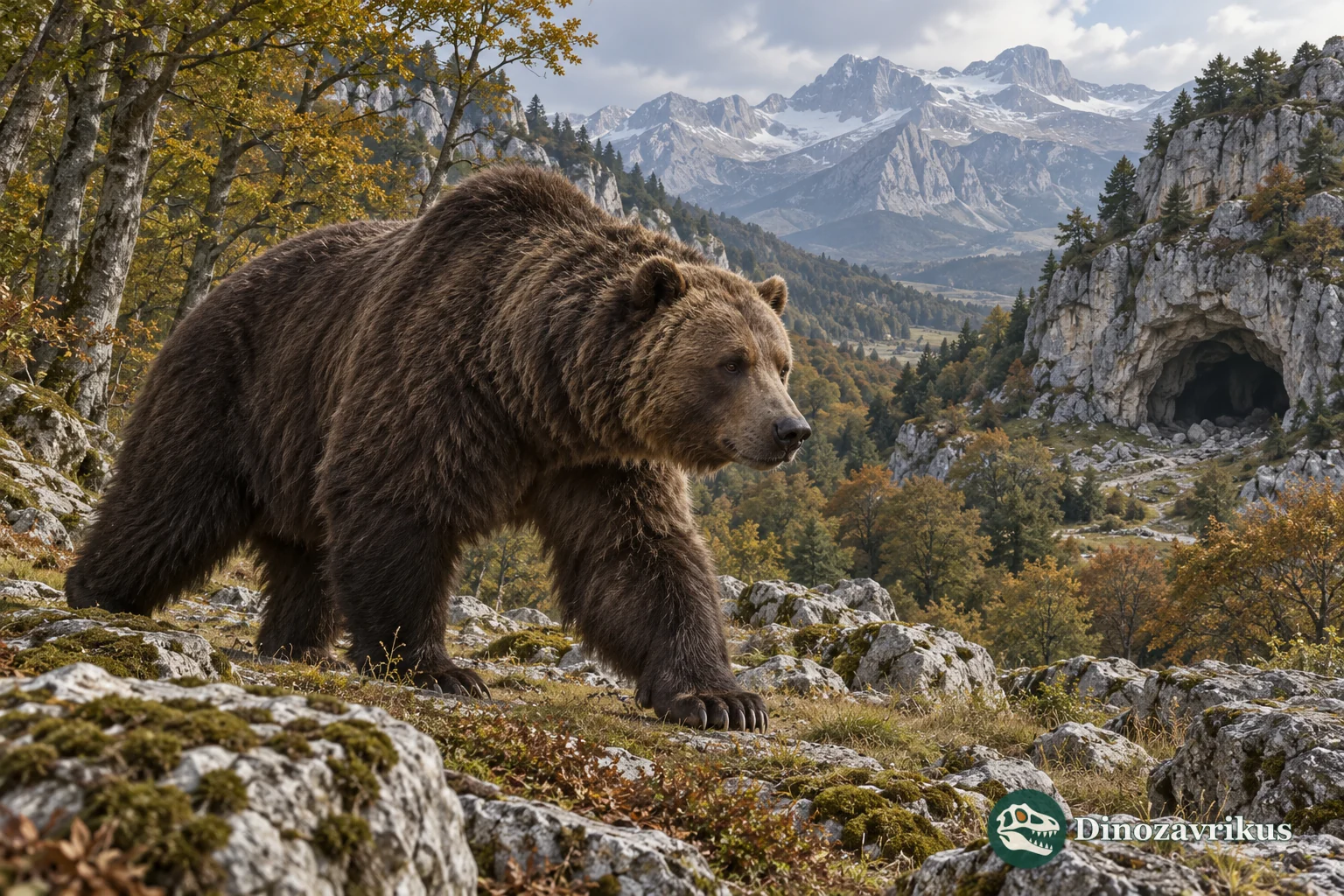 Cave bear in a reconstructed Pleistocene European landscape