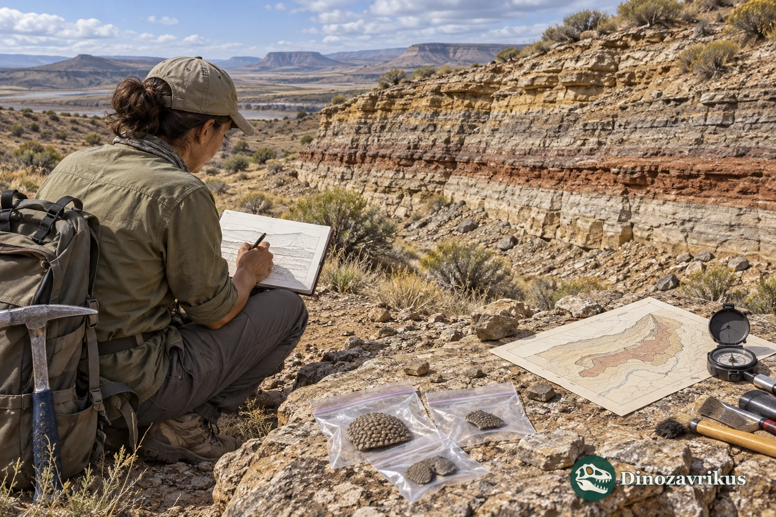 Artistic reconstruction of field documentation in Eocene South American sedimentary beds