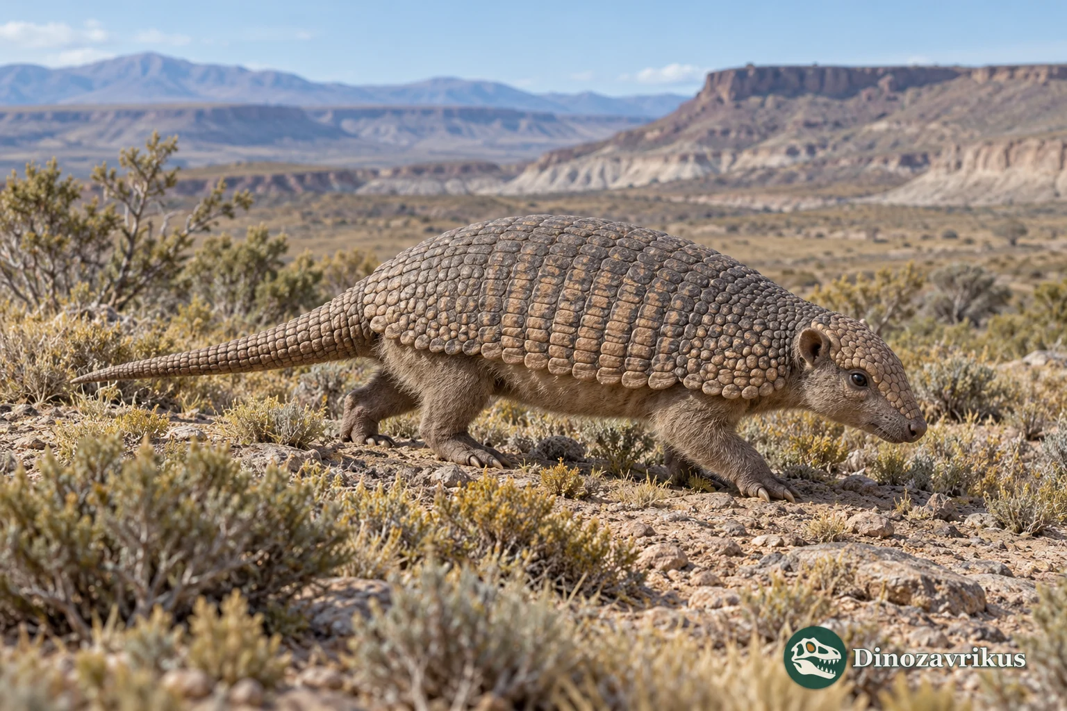 Cautious artistic reconstruction of a small armored Utaetus in Eocene Patagonia