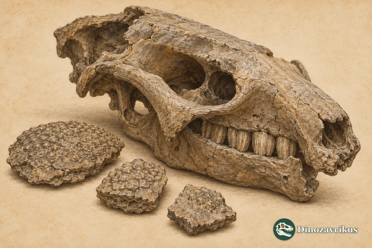Conceptual skull and osteoderm study of a pampathere