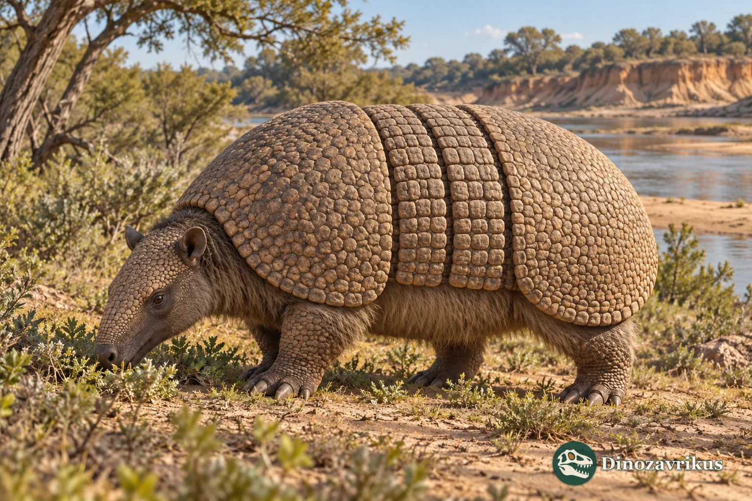 Artistic reconstruction of a pampathere in Late Miocene Argentina