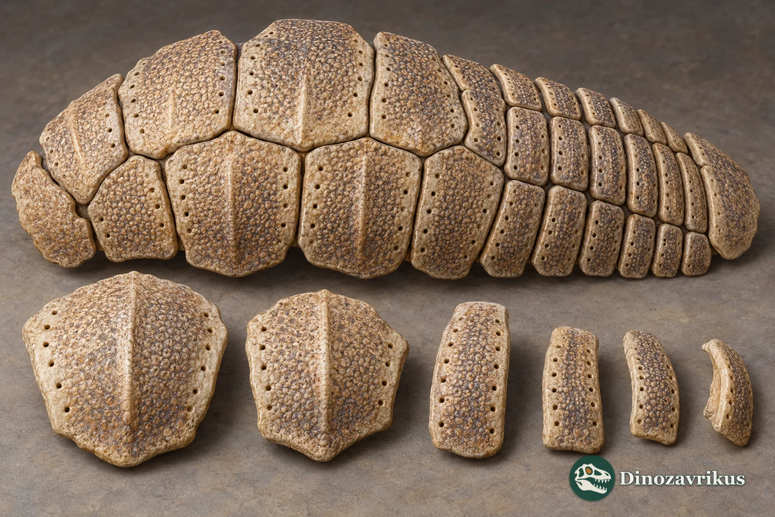 Conceptual reconstruction of fixed and mobile Vetelia osteoderms